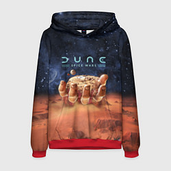 Толстовка-худи мужская Dune: Spice Wars песчаные дюны и рука с базой, цвет: 3D-красный