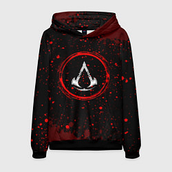 Толстовка-худи мужская Символ Assassins Creed и краска вокруг на темном ф, цвет: 3D-черный