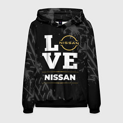 Толстовка-худи мужская Nissan Love Classic со следами шин на фоне, цвет: 3D-черный