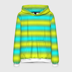 Толстовка-худи мужская Бирюзово-желтые неоновые полосы, цвет: 3D-белый