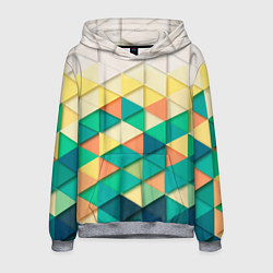 Толстовка-худи мужская Цветные объемные треугольники, цвет: 3D-меланж