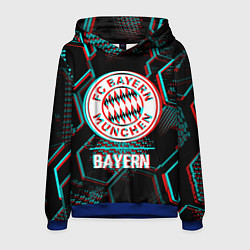 Толстовка-худи мужская Bayern FC в стиле Glitch на темном фоне, цвет: 3D-синий