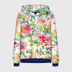 Толстовка-худи мужская Floral pattern Watercolour Summer, цвет: 3D-синий