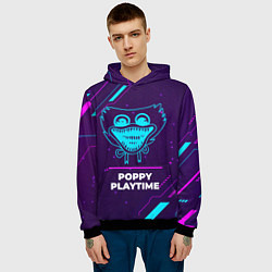 Толстовка-худи мужская Символ Poppy Playtime в неоновых цветах на темном, цвет: 3D-черный — фото 2