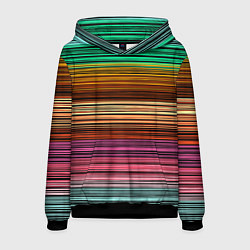 Толстовка-худи мужская Multicolored thin stripes Разноцветные полосы, цвет: 3D-черный