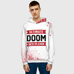 Толстовка-худи мужская Doom: красные таблички Best Player и Ultimate, цвет: 3D-белый — фото 2