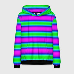 Толстовка-худи мужская Зеленый и фиолетовые яркие неоновые полосы striped, цвет: 3D-черный