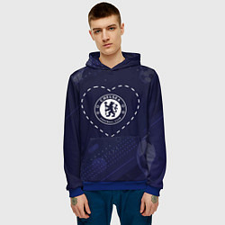 Толстовка-худи мужская Лого Chelsea в сердечке на фоне мячей, цвет: 3D-синий — фото 2