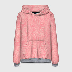 Толстовка-худи мужская Бежевые листья монстеры на розовом, цвет: 3D-меланж