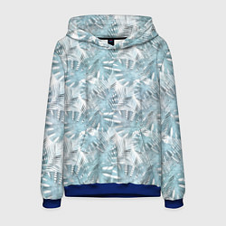 Толстовка-худи мужская Голубые листья пальмы на белом, цвет: 3D-синий