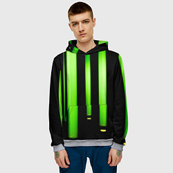 Толстовка-худи мужская Абстрактные неоновые колбы с кислотой - Зелёный, цвет: 3D-меланж — фото 2