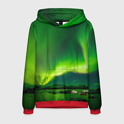 Толстовка-худи мужская Абстрактное полярное сияние - Зелёный, цвет: 3D-красный