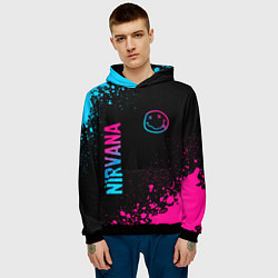 Толстовка-худи мужская Nirvana - neon gradient: символ и надпись вертикал, цвет: 3D-черный — фото 2