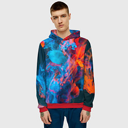 Толстовка-худи мужская Абстрактное переплетение оранжевой и синей красок, цвет: 3D-красный — фото 2