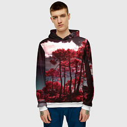 Толстовка-худи мужская Абстрактные красные деревья и облака, цвет: 3D-белый — фото 2