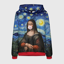 Толстовка-худи мужская Мона Лиза Приколы - Звездная ночь, цвет: 3D-красный