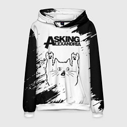Толстовка-худи мужская Asking Alexandria рок кот на светлом фоне, цвет: 3D-белый
