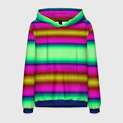 Толстовка-худи мужская Разноцветный неоновый полосатый узор, цвет: 3D-синий