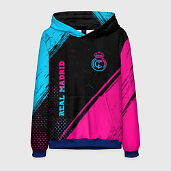 Толстовка-худи мужская Real Madrid - neon gradient: символ и надпись верт, цвет: 3D-синий