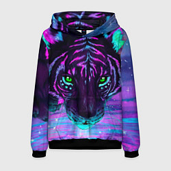 Толстовка-худи мужская Светящийся неоновый тигр, цвет: 3D-черный
