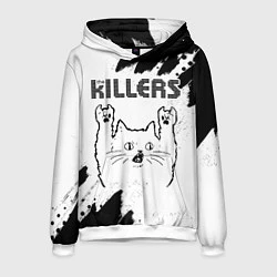 Толстовка-худи мужская The Killers рок кот на светлом фоне, цвет: 3D-белый