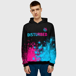 Толстовка-худи мужская Disturbed - neon gradient: символ сверху, цвет: 3D-черный — фото 2