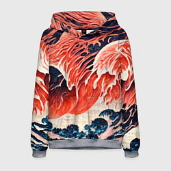 Толстовка-худи мужская Великая красная волна, цвет: 3D-меланж