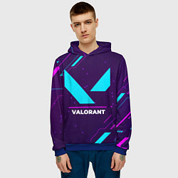 Толстовка-худи мужская Символ Valorant в неоновых цветах на темном фоне, цвет: 3D-синий — фото 2
