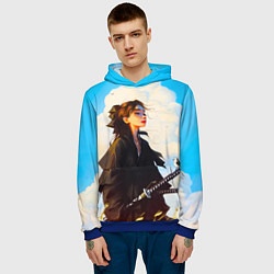 Толстовка-худи мужская Девушка самурай и облака, цвет: 3D-синий — фото 2