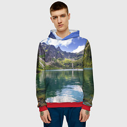 Толстовка-худи мужская Прозрачное горное озеро, цвет: 3D-красный — фото 2