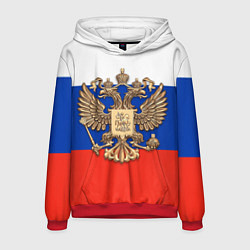 Толстовка-худи мужская Герб России на фоне флага, цвет: 3D-красный