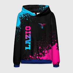 Толстовка-худи мужская Lazio - neon gradient: символ и надпись вертикальн, цвет: 3D-синий