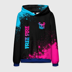 Толстовка-худи мужская Free Fire - neon gradient: символ и надпись вертик, цвет: 3D-синий