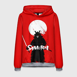 Толстовка-худи мужская Самурай С Катаной На Красном Фоне, цвет: 3D-меланж