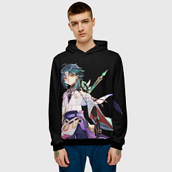 Толстовка-худи мужская Адепт Сяо - Минимализм, цвет: 3D-черный — фото 2