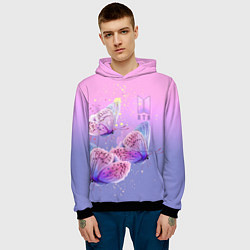 Толстовка-худи мужская BTS красивые бабочки, цвет: 3D-черный — фото 2
