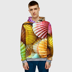 Толстовка-худи мужская Разноцветные створки океанских раковин, цвет: 3D-меланж — фото 2
