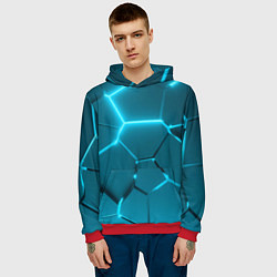 Толстовка-худи мужская Ледяные неоновые геометрические плиты, цвет: 3D-красный — фото 2