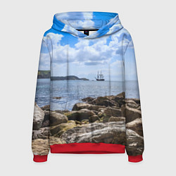 Толстовка-худи мужская Парусник на горизонте океана, цвет: 3D-красный