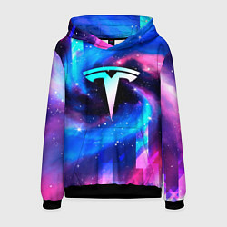 Толстовка-худи мужская Tesla неоновый космос, цвет: 3D-черный