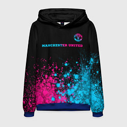 Толстовка-худи мужская Manchester United - neon gradient: символ сверху, цвет: 3D-синий