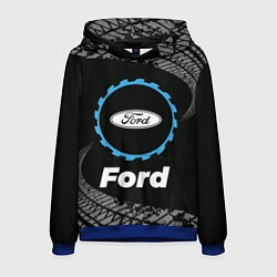 Толстовка-худи мужская Ford в стиле Top Gear со следами шин на фоне, цвет: 3D-синий