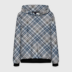 Толстовка-худи мужская Серо-голубой классический клетчатый узор, цвет: 3D-черный