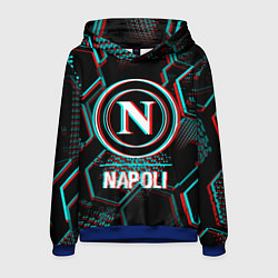 Толстовка-худи мужская Napoli FC в стиле glitch на темном фоне, цвет: 3D-синий