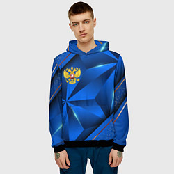 Толстовка-худи мужская Герб РФ на синем объемном фоне, цвет: 3D-черный — фото 2