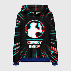Толстовка-худи мужская Символ Cowboy Bebop в стиле glitch на темном фоне, цвет: 3D-синий