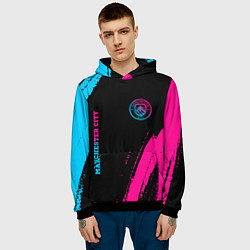 Толстовка-худи мужская Manchester City - neon gradient: надпись, символ, цвет: 3D-черный — фото 2