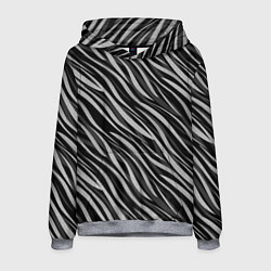Толстовка-худи мужская Полосатый черно-серый узор Зебра, цвет: 3D-меланж