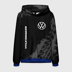 Толстовка-худи мужская Volkswagen speed на темном фоне со следами шин: на, цвет: 3D-синий