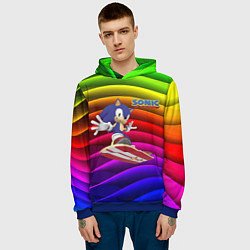 Толстовка-худи мужская Sonic - hedgehog - skateboarding - bands, цвет: 3D-синий — фото 2